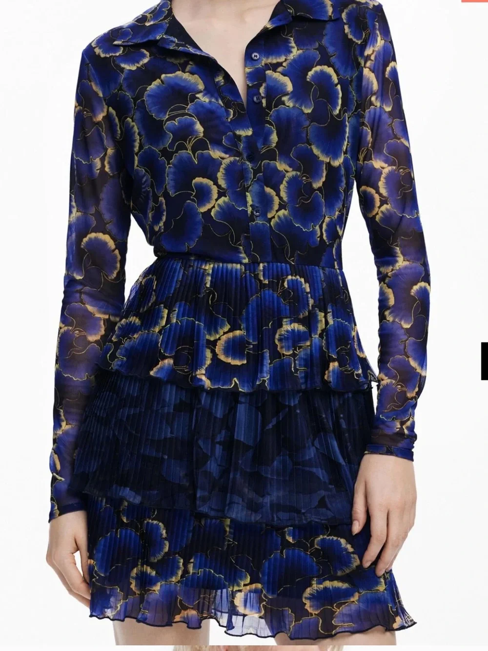 Desigual Blue Floral Tiered Mini Dress - Picture 3 of 11